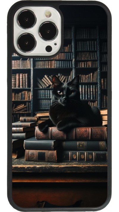 iPhone 13 Pro Max Case Hülle - Silikon schwarz Katze Bücher dunkel