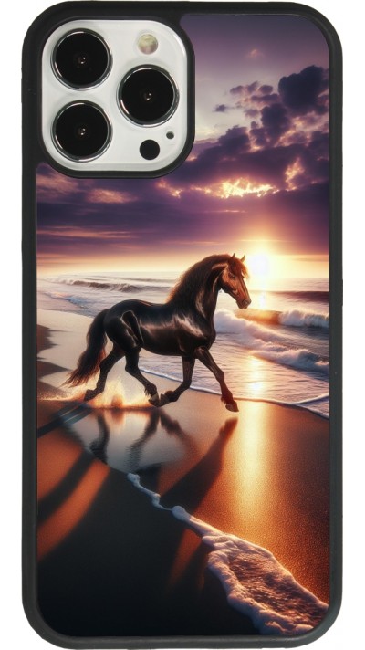 iPhone 13 Pro Max Case Hülle - Silikon schwarz Pferd majestätisch Strand