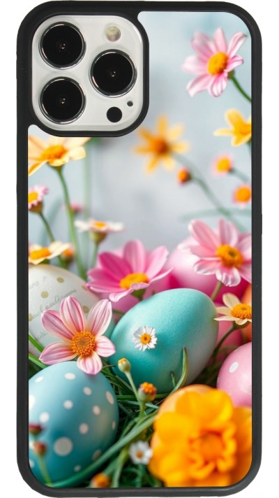 iPhone 13 Pro Max Case Hülle - Silikon schwarz Easter 2026 Eggs with flowers