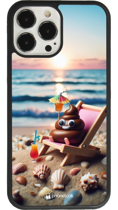 iPhone 13 Pro Max Case Hülle - Silikon schwarz Kackhaufen Emoji auf Liegestuhl