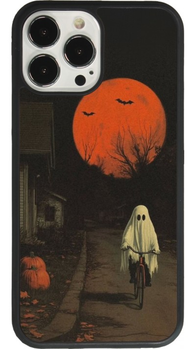 iPhone 13 Pro Max Case Hülle - Silikon schwarz Halloween 2025 Ghost on a bicycle
