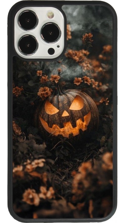 iPhone 13 Pro Max Case Hülle - Silikon schwarz Halloween 2025 Pumpkin with flowers