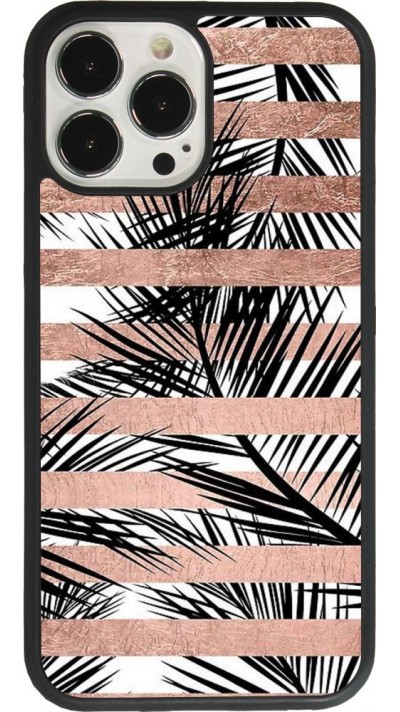 iPhone 13 Pro Max Case Hülle - Silikon schwarz Palm trees gold stripes