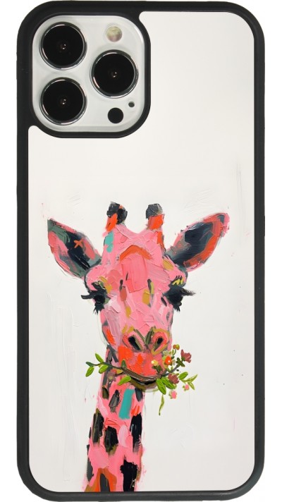 iPhone 13 Pro Max Case Hülle - Silikon schwarz Pink Girafe Paint