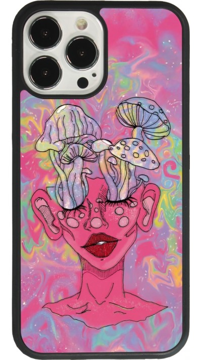 iPhone 13 Pro Max Case Hülle - Silikon schwarz Psychedelic pink mushroom