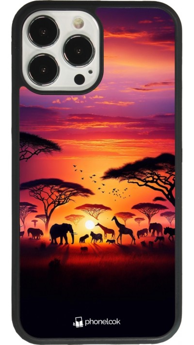 iPhone 13 Pro Max Case Hülle - Silikon schwarz Safari Sonnenuntergang Wildtiere