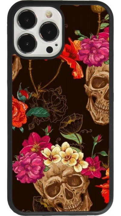 iPhone 13 Pro Max Case Hülle - Silikon schwarz Skulls and flowers