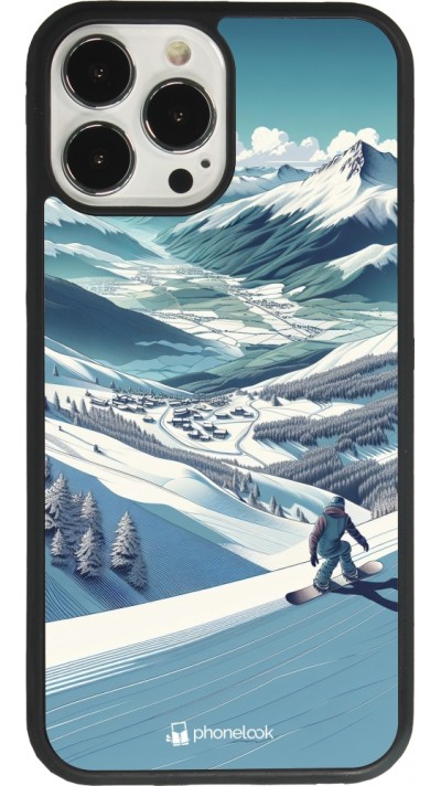 iPhone 13 Pro Max Case Hülle - Silikon schwarz Snowboarder Berg