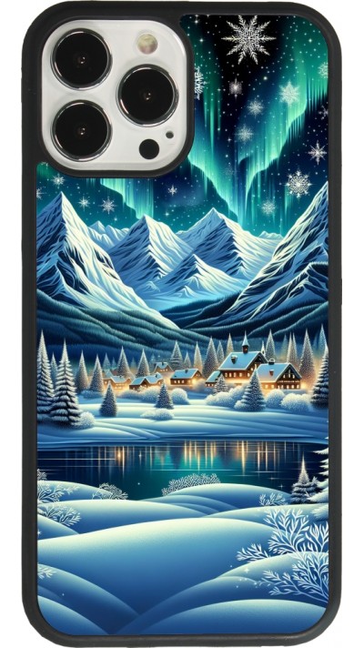 iPhone 13 Pro Max Case Hülle - Silikon schwarz Verschneites Bergdorf am See in der Nacht