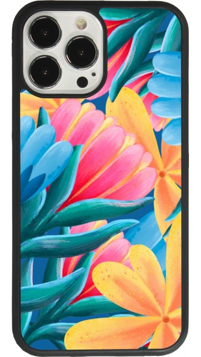 iPhone 13 Pro Max Case Hülle - Silikon schwarz Spring 23 colorful flowers