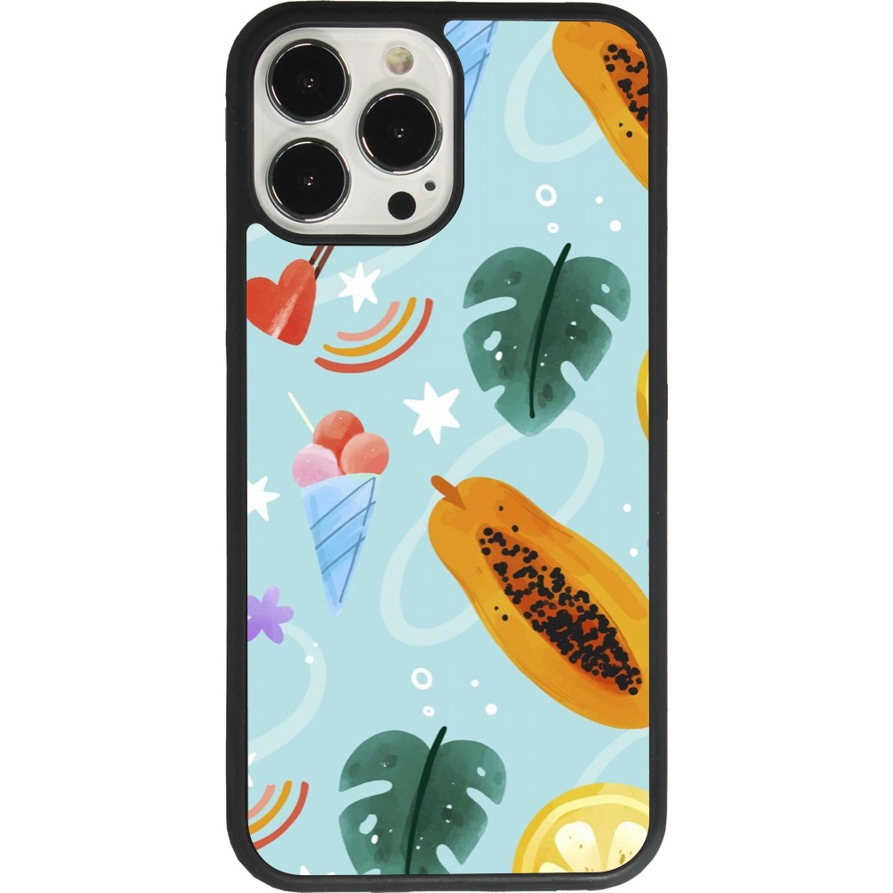 iPhone 13 Pro Max Case Hülle - Silikon schwarz Summer 2025 Pattern papaya