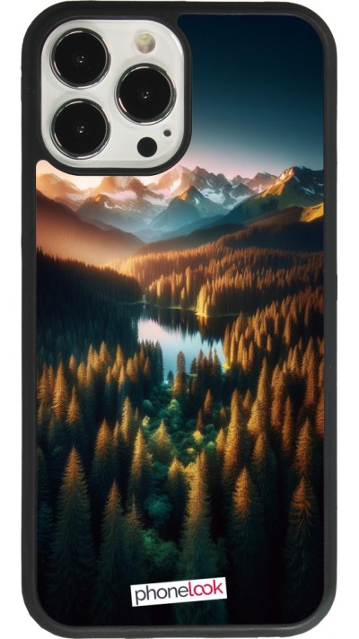 iPhone 13 Pro Max Case Hülle - Silikon schwarz Sonnenuntergang Waldsee