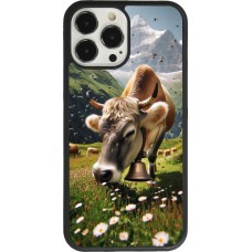 Coque iPhone 13 Pro Max - Silicone rigide noir Vache montagne Valais