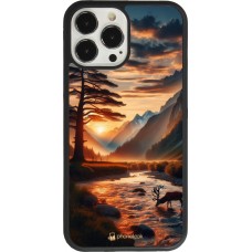 iPhone 13 Pro Max Case Hülle - Silikon schwarz Tal Sonnenuntergang Hirsch Baum