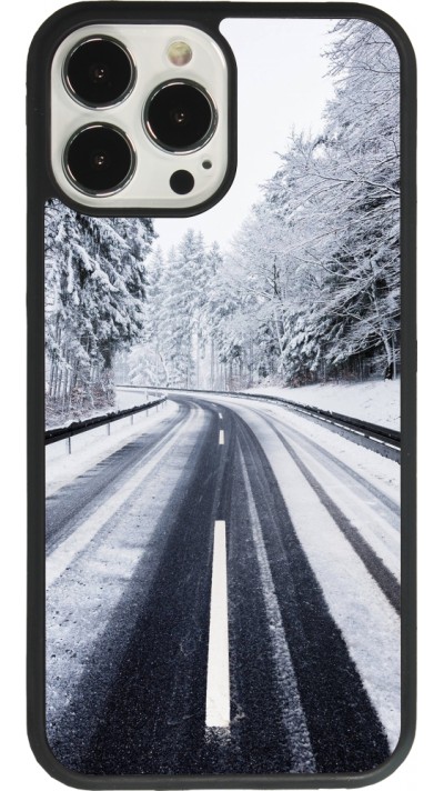iPhone 13 Pro Max Case Hülle - Silikon schwarz Winter 22 Snowy Road