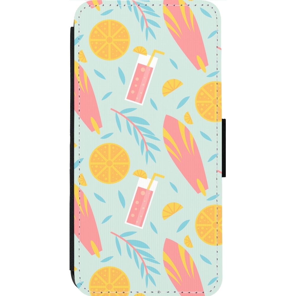iPhone 13 Pro Max Case Hülle - Wallet schwarz Summer 2025 Pattern citron