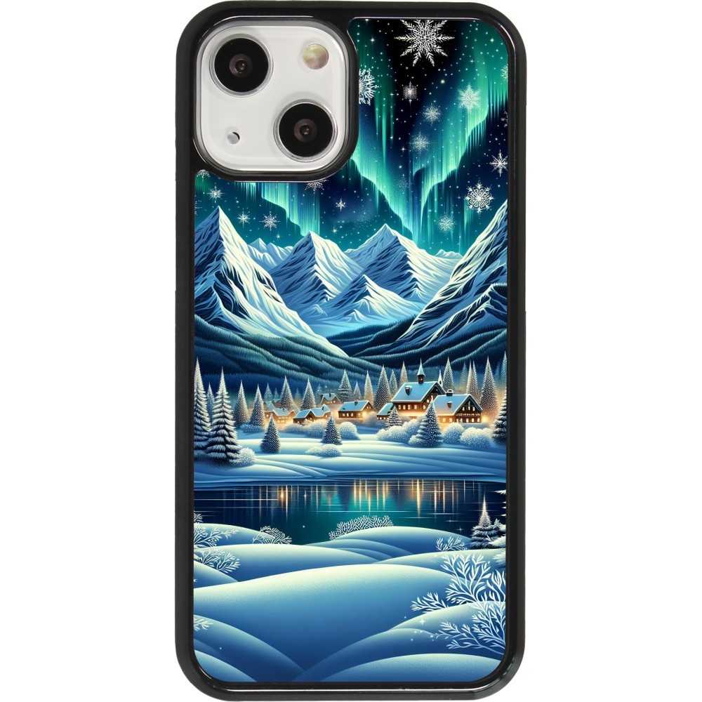 iPhone 13 mini Case Hülle - Verschneites Bergdorf am See in der Nacht