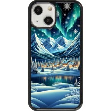 iPhone 13 mini Case Hülle - Verschneites Bergdorf am See in der Nacht