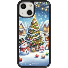 iPhone 13 mini Case Hülle - Weihnachten 2023 Schneemann und Tannenbaum