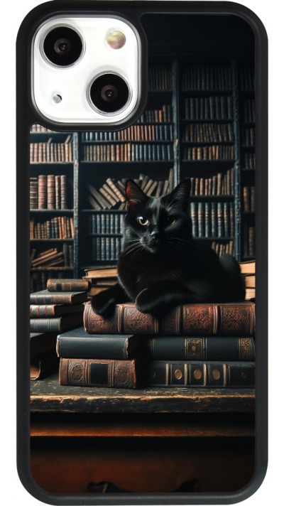 iPhone 13 mini Case Hülle - Silikon schwarz Katze Bücher dunkel