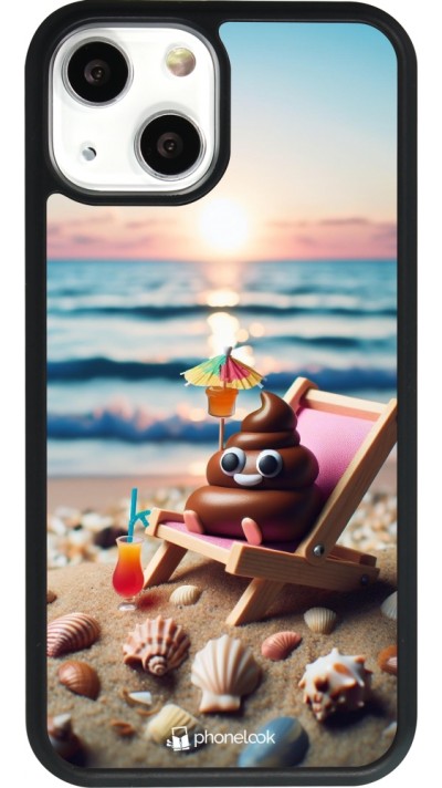 iPhone 13 mini Case Hülle - Silikon schwarz Kackhaufen Emoji auf Liegestuhl