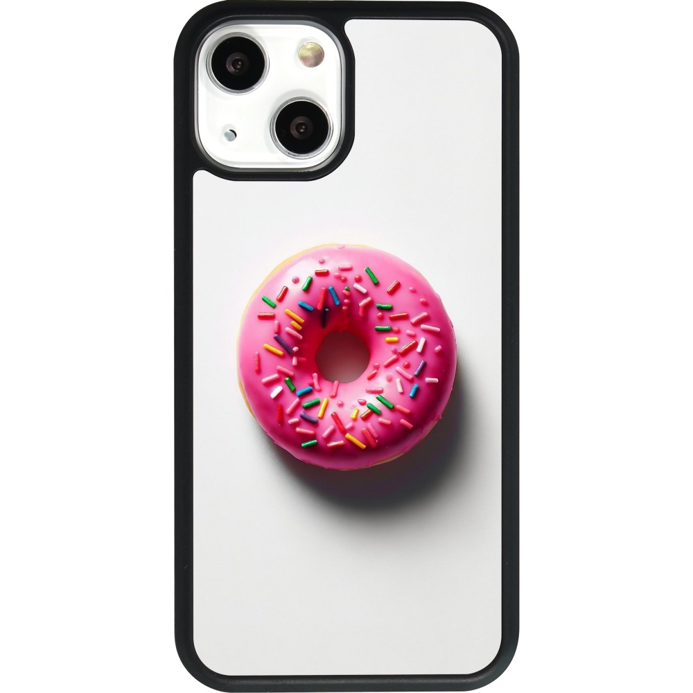 iPhone 13 mini Case Hülle - Silikon schwarz Weisser Hintergrund, pinker Donut