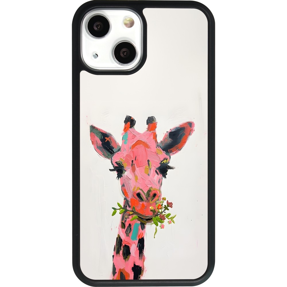 iPhone 13 mini Case Hülle - Silikon schwarz Pink Girafe Paint