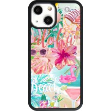iPhone 13 mini Case Hülle - Silikon schwarz Preppy Collage Aloha