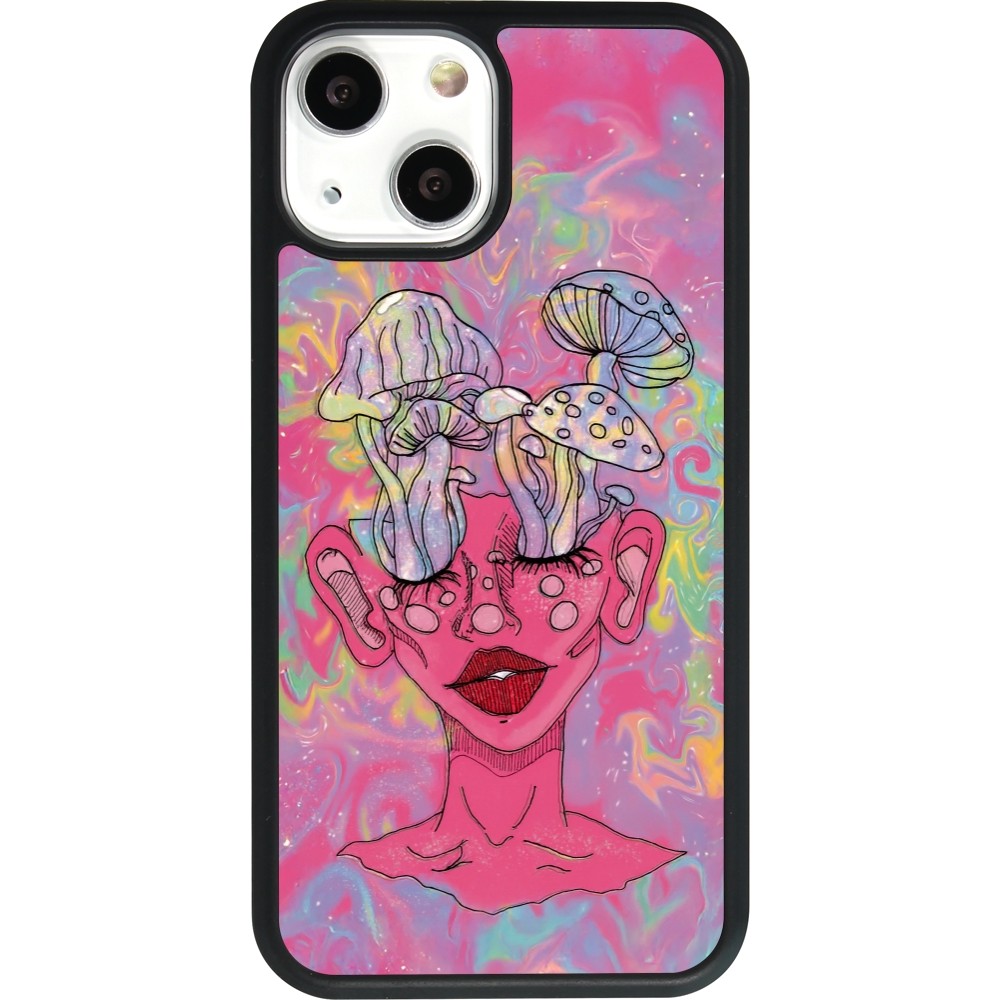 iPhone 13 mini Case Hülle - Silikon schwarz Psychedelic pink mushroom