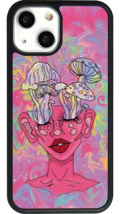 iPhone 13 mini Case Hülle - Silikon schwarz Psychedelic pink mushroom