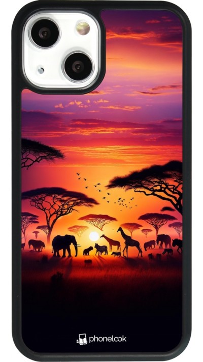 iPhone 13 mini Case Hülle - Silikon schwarz Safari Sonnenuntergang Wildtiere