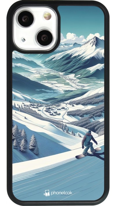 iPhone 13 mini Case Hülle - Silikon schwarz Snowboarder Berg