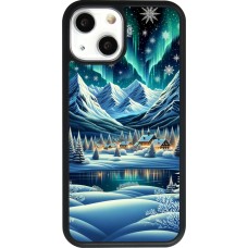 iPhone 13 mini Case Hülle - Silikon schwarz Verschneites Bergdorf am See in der Nacht