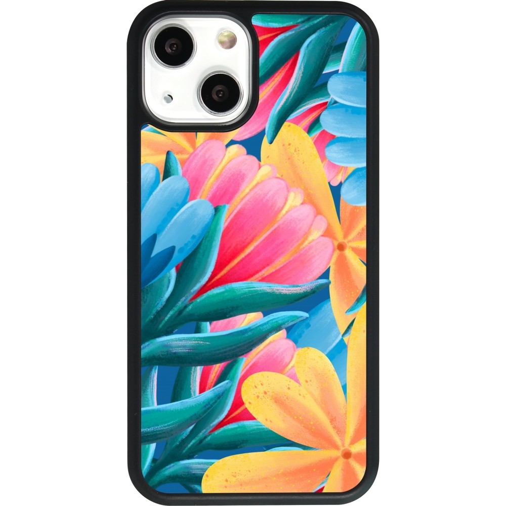 iPhone 13 mini Case Hülle - Silikon schwarz Spring 23 colorful flowers