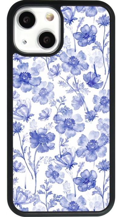 iPhone 13 mini Case Hülle - Silikon schwarz Spring 23 watercolor blue flowers