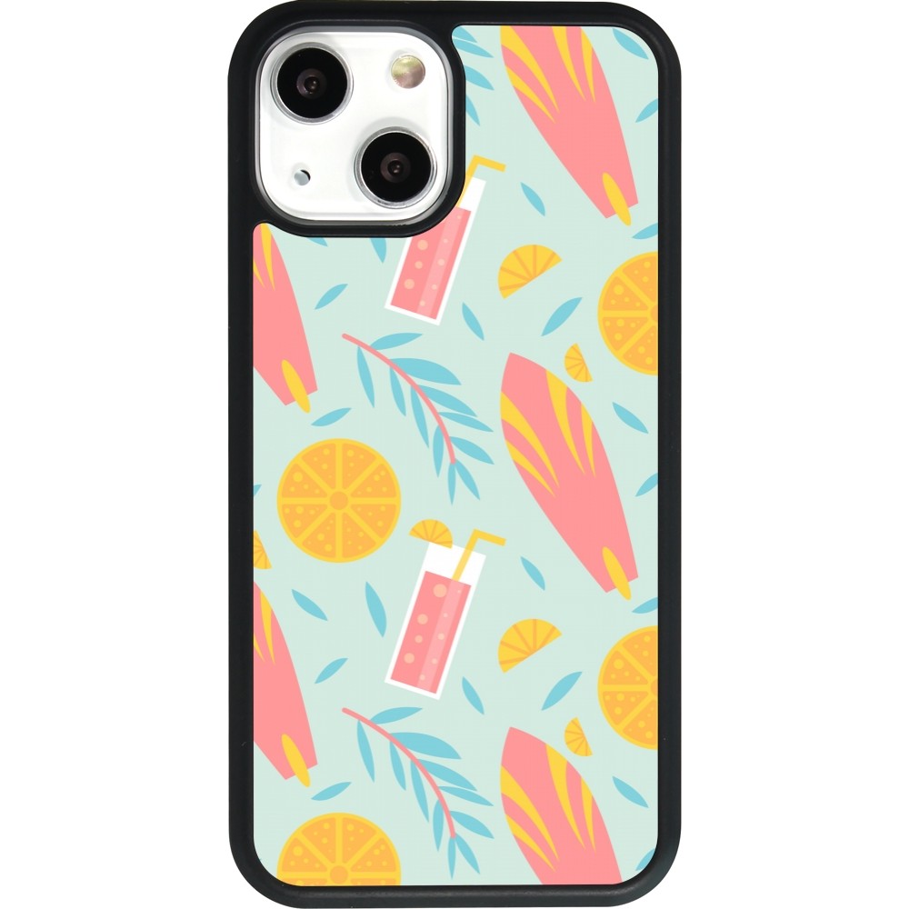 iPhone 13 mini Case Hülle - Silikon schwarz Summer 2025 Pattern citron
