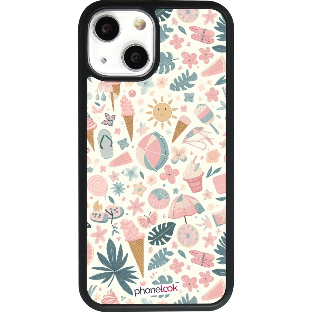 iPhone 13 mini Case Hülle - Silikon schwarz Sommer Pink Muster