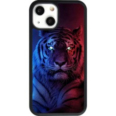 Coque iPhone 13 mini - Silicone rigide noir Tiger Blue Red