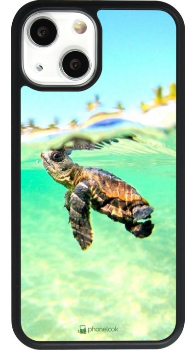 Coque iPhone 13 mini - Silicone rigide noir Turtle Underwater