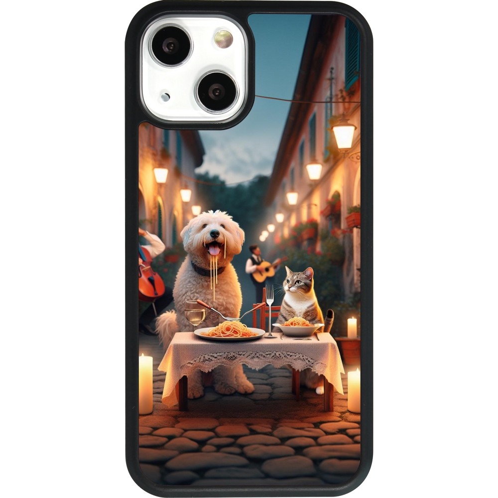 iPhone 13 mini Case Hülle - Silikon schwarz Valentin 2024 Hund & Katze Kerzenlicht