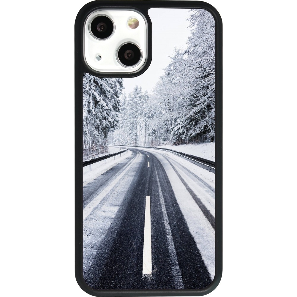 iPhone 13 mini Case Hülle - Silikon schwarz Winter 22 Snowy Road
