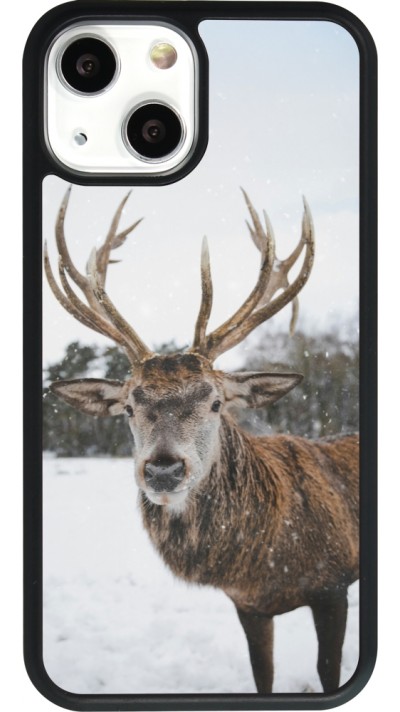 Coque iPhone 13 mini - Silicone rigide noir Winter 25 Winter reindeer