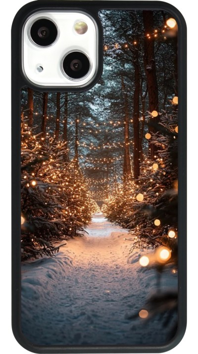Coque iPhone 13 mini - Silicone rigide noir Winter 25 Winter snowy road