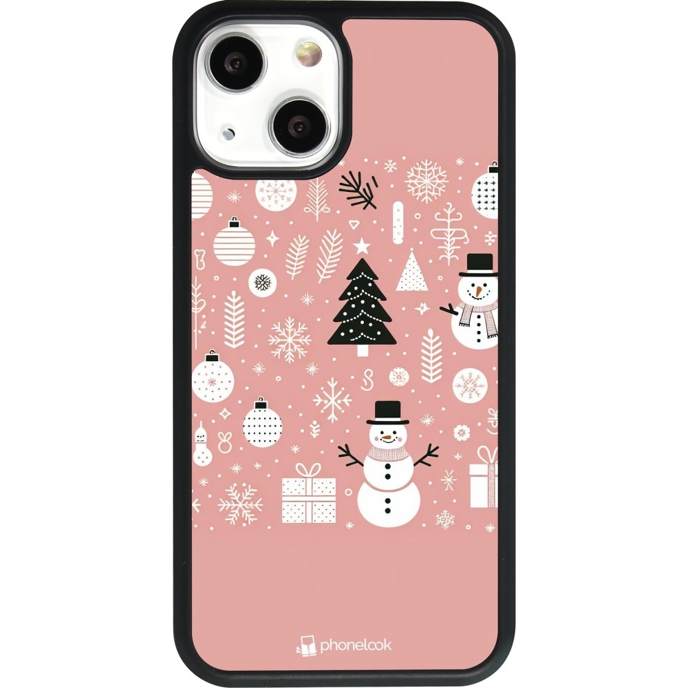iPhone 13 mini Case Hülle - Silikon schwarz Weihnachten 2024 Rose Schneemann Weihnachten