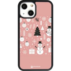 iPhone 13 mini Case Hülle - Silikon schwarz Weihnachten 2024 Rose Schneemann Weihnachten