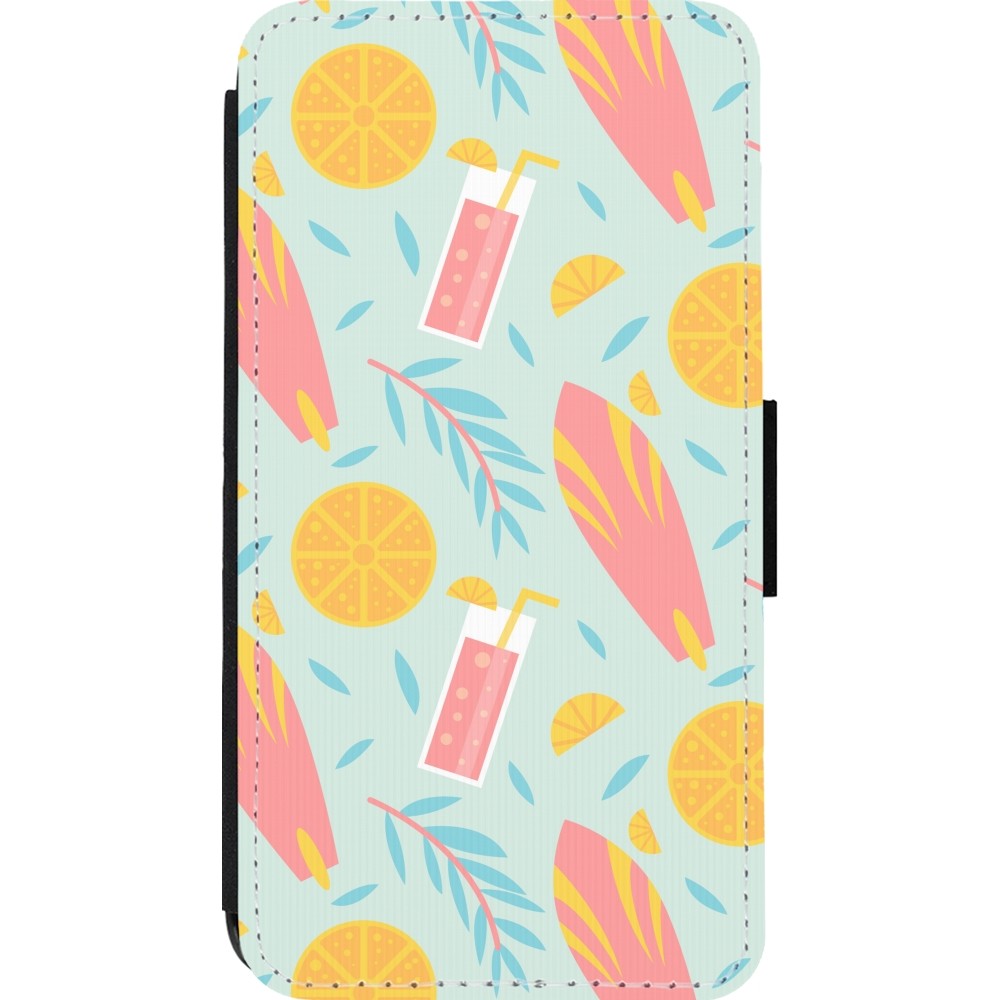 iPhone 13 mini Case Hülle - Wallet schwarz Summer 2025 Pattern citron