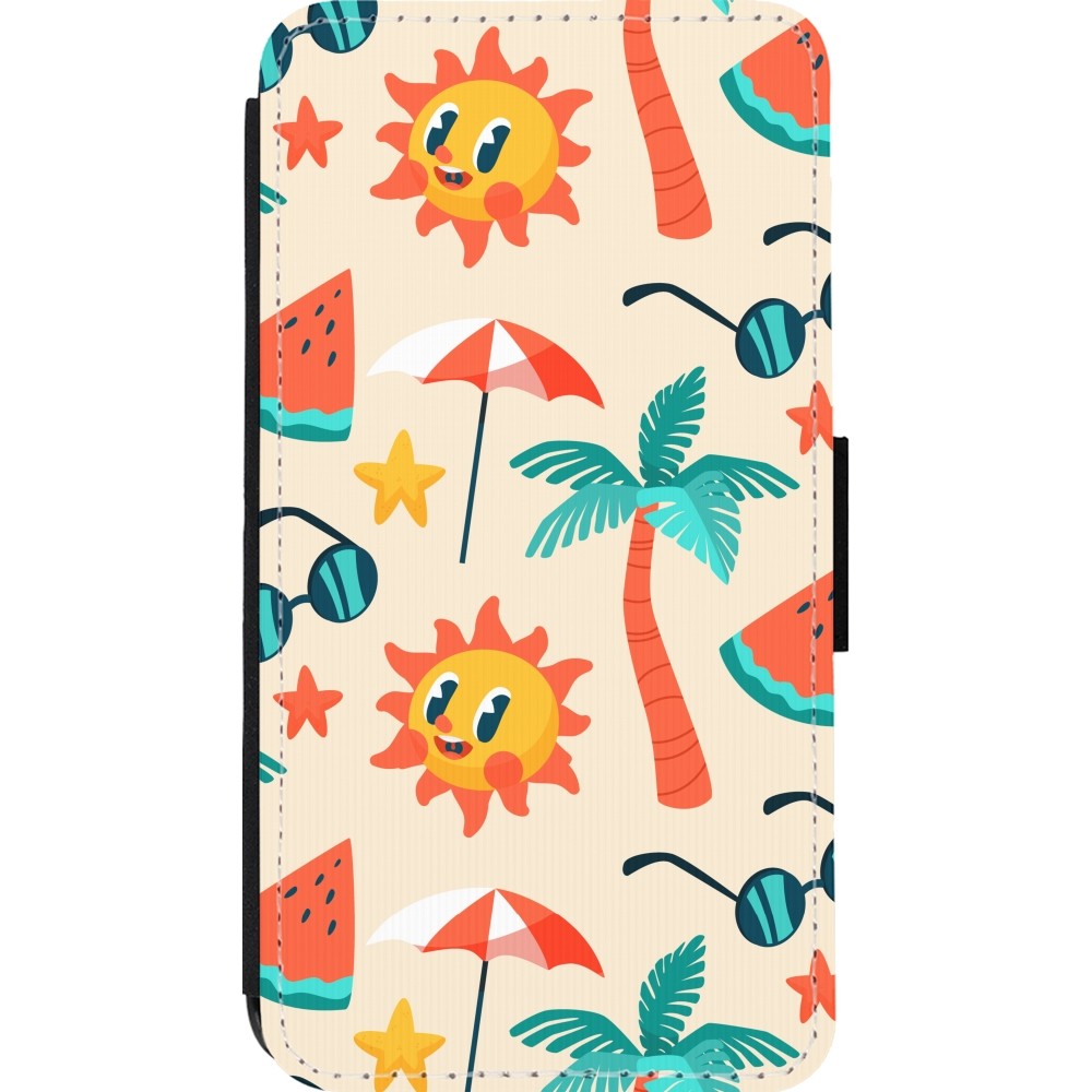iPhone 13 mini Case Hülle - Wallet schwarz Summer 2025 Pattern soleil