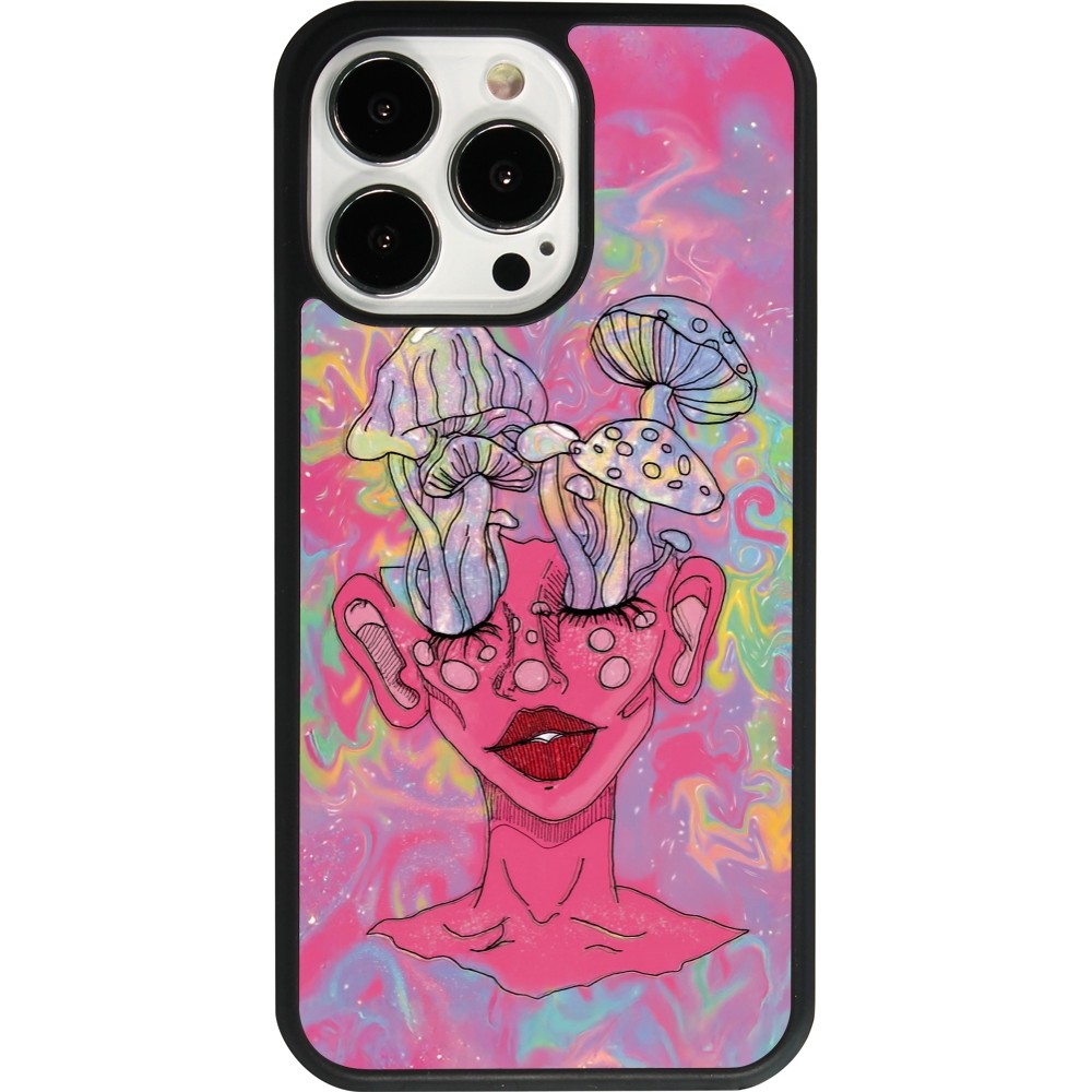 iPhone 13 Pro Case Hülle - Silikon schwarz Psychedelic pink mushroom