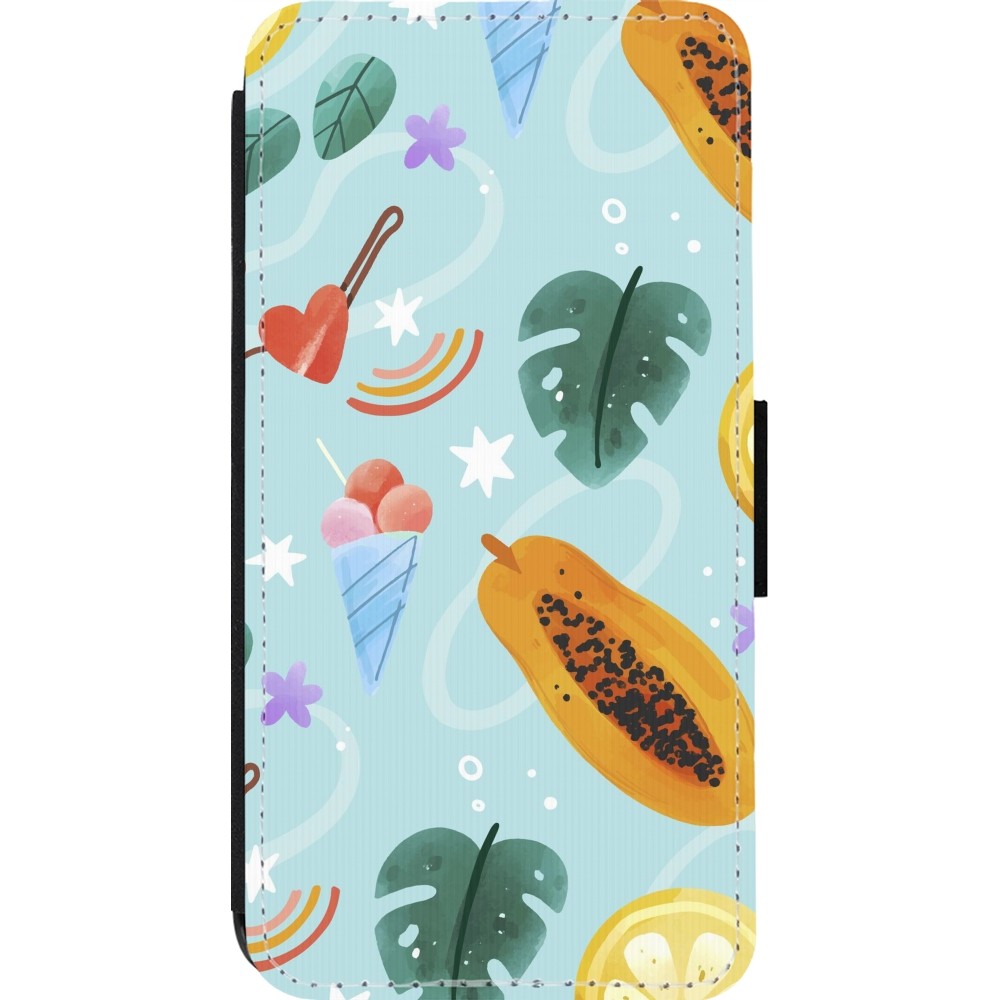 iPhone 13 Pro Case Hülle - Wallet schwarz Summer 2025 Pattern papaya