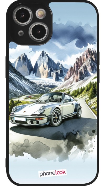 iPhone 14 Case Hülle - Silikon schwarz Porsche 911 Berg Aquarell